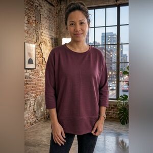 Women's 3/4 Quarter Sleeve Burgundy Crew Neck Shirt NWOT